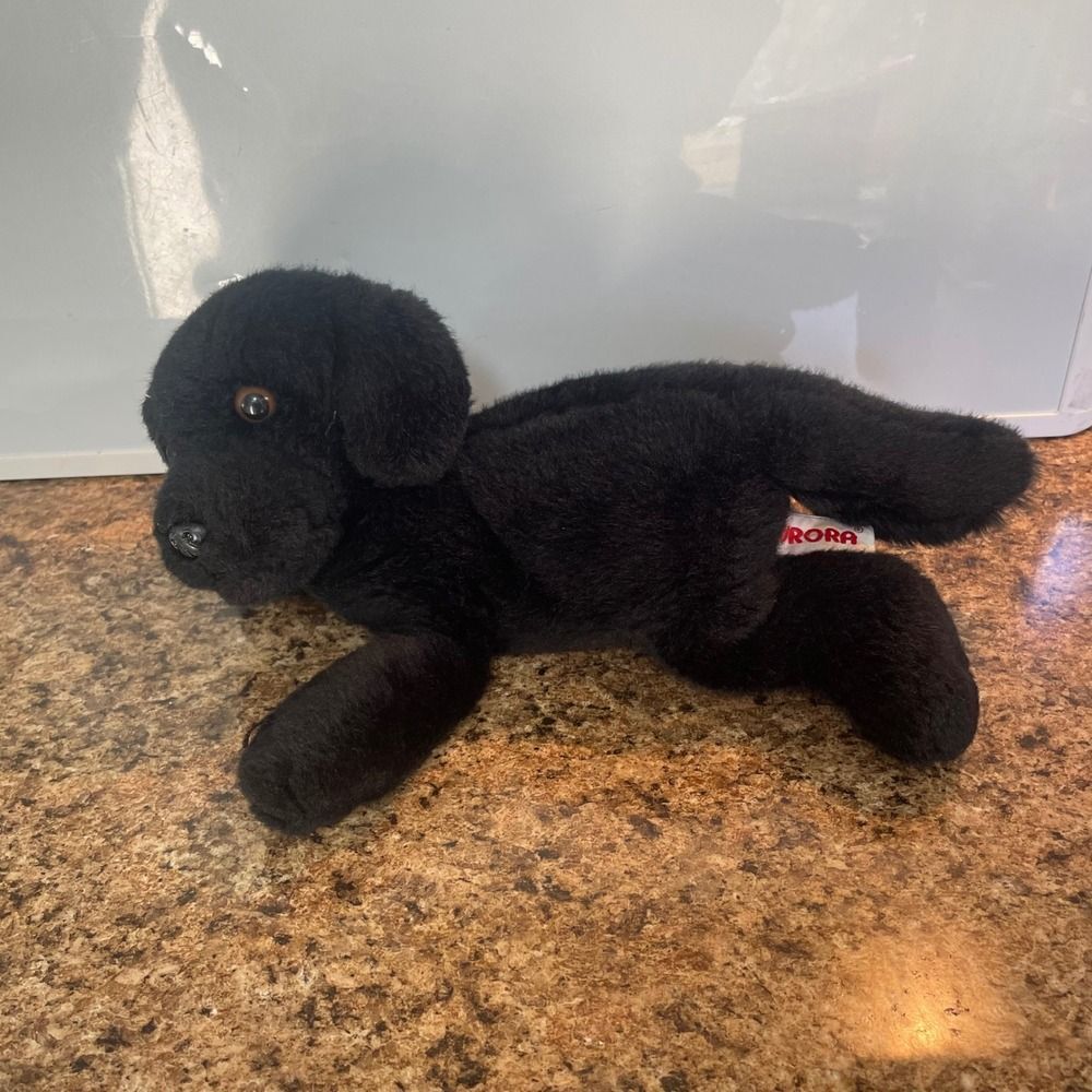 Aurora World Black Labrador Retriever Dog Plush‎ Stuffed Animal Floppy Lying 12"